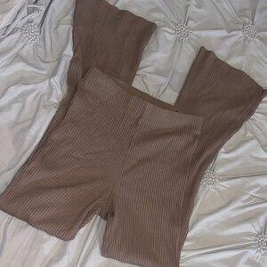 Divided Brown Ribbed Flare Pants